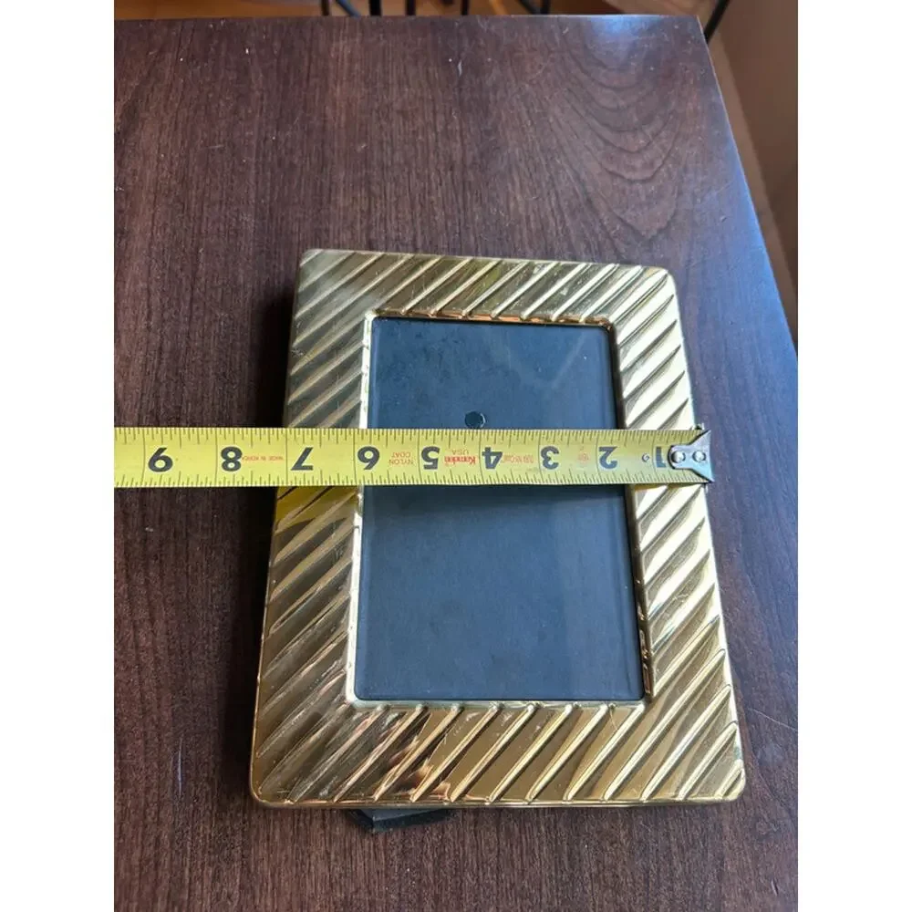 vintage solid brass picture frame diagonal ribbed pattern